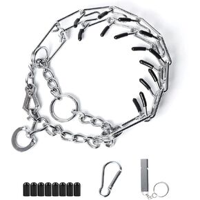 Prong Collar for Dogs, Pinch Training Collar for Large Medium Small Dogs, No Pull Choke Collar with Quick Release Buckle and Rubber Caps