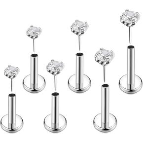 3pair 20G Flat Back Earring Studs 18G G23 Titanium Threadless Nose Stud 16G Push Fit Tragus Labrets Cartilage Lip Medusa Conch Helix Lobe Piercing Jewelry