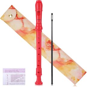 Soprano Recorder Instrument German Style C Key 8 Holes, Recorder Instrument for Beginners School Student with Cleaning Rod, Fingering Chart (Black)