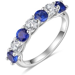 FWM Moissanite and Created Sapphire/Ruby/Emerald Ring for Women, 925 Sterling Silver Stackable Anniversary Ring, Round Eternity Band Rings for Her, Wedding Band, Size 4-11