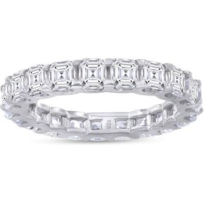 SAVEARTH DIAMONDS Eternity Wedding Band Ring For Women, 3.40 CT 3MM Asscher Cut Lab Created Moissanite Diamond Full Eternity Stackable Engagement Ring In 18K Gold Plated 925 Sterling Silver