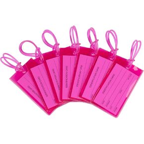 7 Pack TravelMore Luggage Tags for Suitcases, Flexible Silicone Travel ID Identification Labels Set for Bags & Baggage – Pink