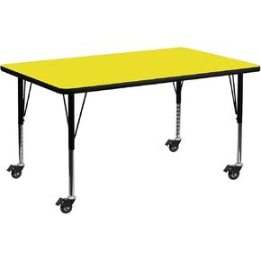 Flash Furniture Mobile 24''W x 48''L Rectangular Oak HP Laminate Activity Table - Height Adjustable Short Legs