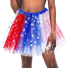 Red White Blue Tutu Skirt Adult Tulle Tutu Skirt Classic Elastic 3 Layered Tulle Ballet Skirt Stars tutus for Women and Girls