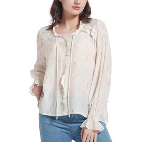 Women's Long Sleeve Tops Chiffon Blouses Dressy Casual V Neck T Shirt