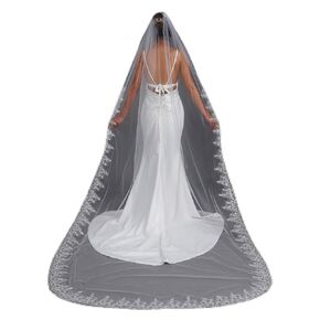 Glitter Bride Wedding Veil Lace Cathedral Veil Sparking Soft Tulle Bridal Veils with Comb 118" (White)