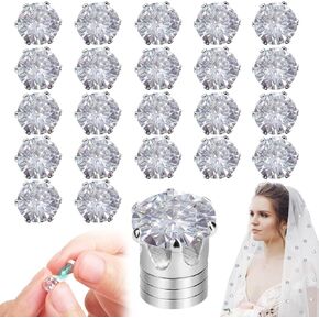 24 Sets Veil Weights Wedding Magnetic Diamond Wedding Veil Weights Magnetic Rhinestone Shiny Rhinestones Crystals Hijab Magnets for Outdoor Wedding Bridal Veil Accessories