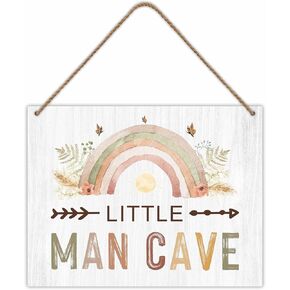 8"X10" Boho Rainbow Wooden Sign With Sisal Rope - Little Man Cave - Wall Decor For Bedroom, Play Room, Front Door, Nursery Decor Birthday, Christmas Gift For Kids, Boy, Home Decors & Supplies-A08