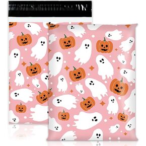 100Pcs Halloween Poly Mailers 10 x 13 Inch Pink Ghost Pumpkin Packaging Bags Self Seal Mailing Envelope Bags for Small Business Clothing Gift