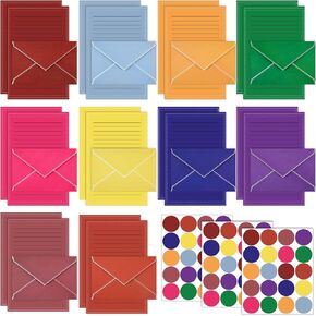 TaoBary 160 Packs Stationery Paper Set (50 Double Sided Stationery Writing Papers 50 Matching Envelopes) 60 Round Dot Sticker, 10 Design (Morandi Color)