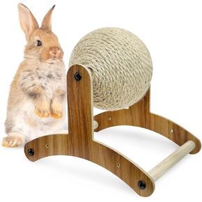 Fhiny Rabbit Scratch Toy, Natural Sisal Rabbit Scratching Ball with Cardboard Pad 2-in-1 Bunny Claw Scratcher Interactive Toys Nail Scratching Post for Indoor Pets Kittens Ferrets Small Animals