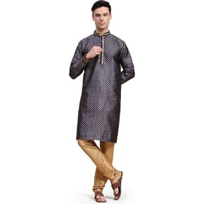 SKAVIJ Men's Embroidered Kurta Pajama Set Jacquard Silk Ethnic Motifs 2-Piece Set