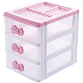 Lovely Girls Receiving Storage Cabinets Box Room Desktop Makeup Organizer With Three-tier Desk Receiving Drawers N Pink Bowknot,Plastic