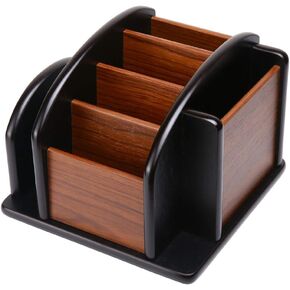 Wooden Desk Organizer, Wood Desktop Organizer Office Supplies Storage Organizer Remote Control Caddy Holder (Desk Organizer-6)