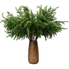 12 قطعة من فروع الصنوبر نورفولك الاصطناعية مقاس 45.72 سم نباتات بلاستيكية لعيد الميلاد ديكور سيقان خضراء صناعية من الصنوبر نباتات صناعية خارجية مقاومة للأشعة فوق البنفسجية لعيد الميلاد في الأماكن المغلقة، ديكور منزلي للشرفة الأمامية (12، 18 بوصة) in Kuwait