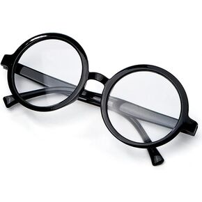 Black Plastic Wizard Glasses Round Glasses Frame No Lenses Party Fake Glasses for Costume Party Supplies, RXZER23