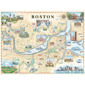Boston Hand-Drawn Map Poster - Authentic 24x18 Inch Vintage-Style Wall Art - Lithographic Print with Soy-Based Inks - Made In USA