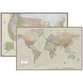 مجموعة خريطة حائط ثنائية الأبعاد ثلاثية الأبعاد معاصرة من Swiftmaps World والولايات المتحدة الأمريكية (24 × 36 مغلفة)