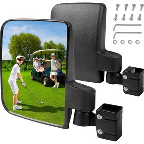 No Drilling Golf Cart Side Mirror,Universal Foldable Rear View Mirrors for 0.75" / 1" / 1.25" Square Strut, Fits to Ezgo, Club car, Yamaha Golf Cart, 180 Degree Rotation, HD Glass, Mount Included