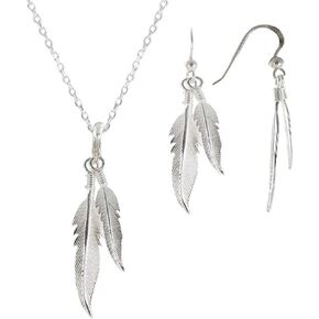 Set Silver Feathers Necklace and Earrings