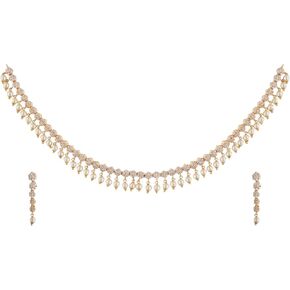 TARINIKA Dalika Nakshatra CZ Short Necklace Set with Floral Design - Indian Jewelry Sets for Women | Perfect for Casual Occasions | Traditional South Indian Necklace | 1 Year Warranty*