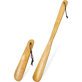 2pcs Wood Shoehorn Long and Short Handle Shoe Horn Shoe Spoon Non Slip Shoe Lifter Lazy Shoes Aid Tool for Seniors Elderly Adults Shoe Horns for Men Women Kids