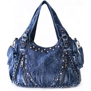 Denim Hobo Bag Women Handbags Jeans Purse Shoulder Bags Vintage Weave Rivet Casual Tote Bag Crossbody Bag
