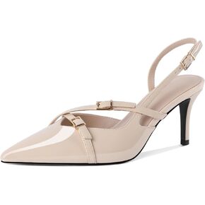 Zamikoo Slingback Heels for Women Buckle Strap Pointed Toe Slip On Stiletto High Heel Pumps Shoes Patent Leather 3 Inches
