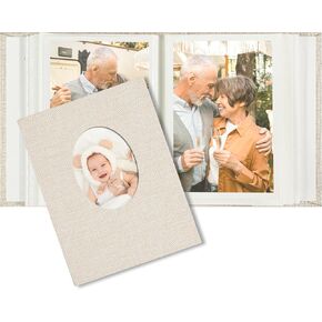 Vienrose Photo Album Linen Cover 100 Pockets 4 x 6 Slip in Photo Book with Oval Window Picture Book for Wedding, Anniversary, Vacation, Beige
