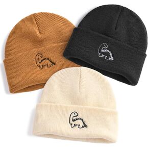 FURTALK Toddler Beanie Cute Dinosaur Pattern Winter Hat Knit Boys Girls Warm Baby Embroidered Beanies Cap for 0-3 Years