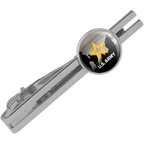 U.S. Army Logo with Soldier Silhouettes Round Tie Bar Clip Clasp Tack Silver Color Plated