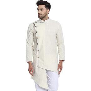 SKAVIJ Men's Tunic Top Cotton Long Kurta Indian Wedding Casual Summer Shirt