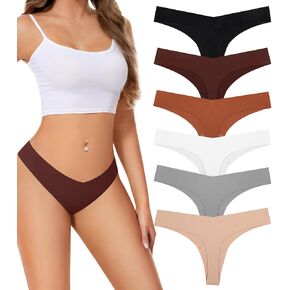 Seamless Thongs for Women No Show Thong Breathable Comfortable Panties V-Waist Underwear Women 6-Pack