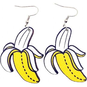 Wooden Banana Fruit Earrings Lightweight Handmade Yellow Peeled Banana Summer Tropical Fruits Natural Wood Funny Dangle Drop Earrings for Women Teen Girls Birthday Christmas Party Trendy Jewelry Gifts