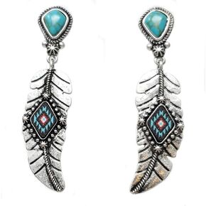 Western Concho Feather Dangling Squash Blossom Navajo (Turquoise)