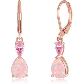 Trendy Leverback Opal Dangle Drop Earrings 14K Gold Plated Teardrop Earrings for Women Birthstone Huggie Hoop Earrings for Girls Jewelry Christmas Gifts in Saudi Arabia