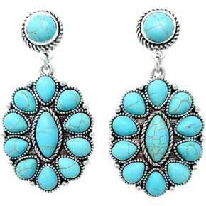 Western Turquoise Oval Post Earrings Squash Blossom Boho in Kuwait