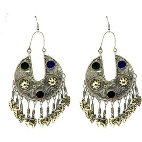 Afghan Tribal Womens Oxidized Metal Antique Statement Big Dangle Earrings in Multicolor - Costume Party Halloween Boho Dandiya - Duel On Jewel
