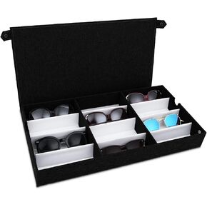 Ikee Design Large 12 Slot Eyewear Storage Organizer Tray Display Case Holder, Multiple Glasses Case Box Eyewear Glasses Storage for Sunglasses, Eyeglasses, Watches and Jewelry 19 W x 10 D x 2 1/4 H in