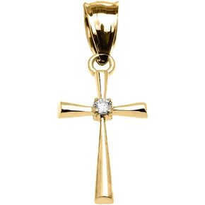 10K Yellow Gold Diamond Solitaire Accent Cross Pendant Necklace with Rolo Chain and Pendant only