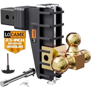 LOCAME Adjustable Trailer Hitch, Tri-Ball(1-7/8'', 2'', 2-5/16''), Fits 2.5 Inch Receiver, 6 Inch Drop Hitch, 18,500 LBS GTW, Heavy Duty Trailer Hitch for Truck, Gold, LC0082