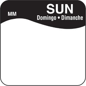 DayMark Safety Systems MoveMark IT110034 Day of The Week Trilingual Removable Label, Sunday, 1" x 1", Black (Roll of 1000)