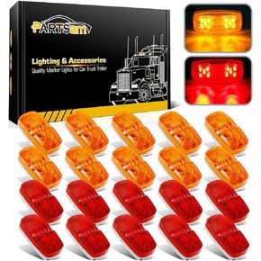 Partsam 20Pcs 2" x 4" Double Bullseye 10 Led Marker Lights Sealed Waterproof Rectangle Rectangular Trailer Side Marker Clearance Lights for RV Truck Camper Motorhome,12V, Surface Mount