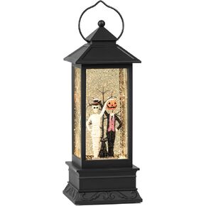 Halloween Snow Globes, Skull and Black Cat Scene Snow Globes, Glittering Lantern with Timer, Snow Globe Lantern USB or Battery Powered for Halloween Decor