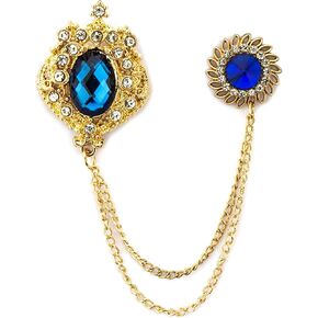 Knighthood Formal Blue Shimmery Stone With Gold Engraving And Hanging Tassel Chain Collar Pin Brooch, Suit Stud, Shirt Studs, Lapel Pin Accessories for Men Women in Kuwait