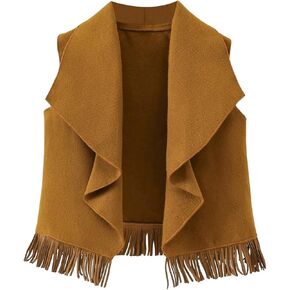 GORGLITTER Girl's Fringe Vest Sleeveless Blazer Vest Open Front Vest Coat