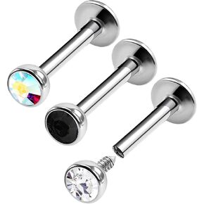 3PCS Steel Internally Threaded Lip Ring Studs 16g 5/16 8mm 3mm Crystal Helix Earrings Monroe Piercing Jewelry See More Colors in Saudi Arabia