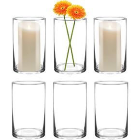 6 Inch Tall Glass Cylinder Vase for Table Centerpieces,Set of 6 Clear Glass Vases Bulk for Flowers Decor,Floating Candle,Wedding Favors(3.5" W X 6" H)