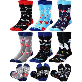 Hercicy 6 Pairs Mens Doctor Socks Dr Socks Medical Socks Pharmacist Socks Doctor Gifts Dr Gifts Doctor Day Gifts Retirement Gifts for Doctors Hospital Workers Med Students