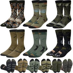 Eurzom 6 Pairs Men's Funny Hunting Socks I'd Rather Be Hunting Gifts Novelty Dress Socks Christmas Deer Gift for Hunters Men